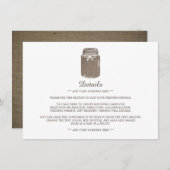 Carte D'accompagnement Rustic Burlap Mason Jar Détail du Mariage (Devant / Derrière)