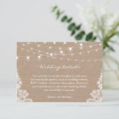 Carte D'accompagnement Rustic Burlap String Lights Lace Détails du Mariag (Debout devant)