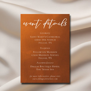 Carte D'accompagnement Rustic Burnt Orange Autumn Mariage Détails de l'év