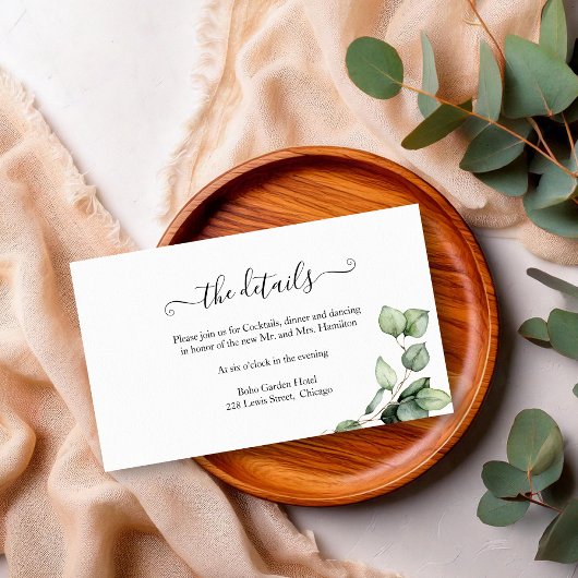 Carte D'accompagnement Rustic Chic Greenery Eucalyptus Détails du Mariage