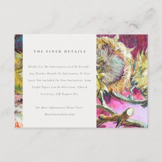 Carte D'accompagnement Rustic Chic Rose Yellow Sunflower Mariage détails (Devant)