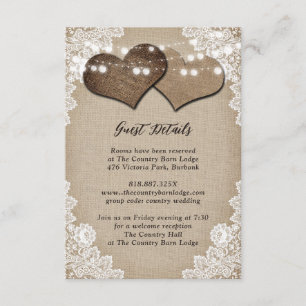 Carte D'accompagnement Rustic Country Burlap Floral Lace Mariage