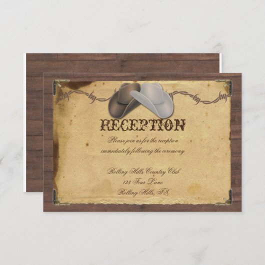 Carte D'accompagnement Rustic Country Cowboy Casquettes mariage réception (Devant / Derrière)