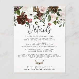 Carte D'accompagnement Rustic Country Floral Boho Mariage Détails sur l'i