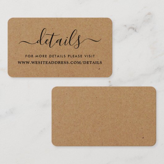Carte D'accompagnement Rustic Country Kraft Détails du script simple (Devant / Derrière)