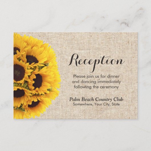 Carte D'accompagnement Rustic Country Sunflower Burlap Réception de maria (Devant)