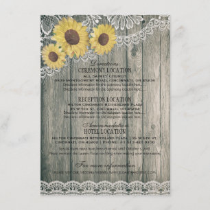 Carte D'accompagnement Rustic Country Wood Sunflower dentelle Mariage Dét