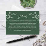 Carte D'accompagnement Rustic Dark Green Fleur sauvage Détails du Mariage<br><div class="desc">Cette belle carte rustique de boîtier mariage dispose d'un joli arrière - plan vert foncé avec des fleurs sauvages blancs dessinés à la main et une typographie élégante. Utilisez ce modèle de carte pour les détails, les directions, les logements, etc. C'est le design parfait pour un mariage rustique mais élégant....</div>