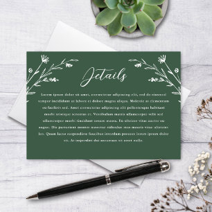 Carte D'accompagnement Rustic Dark Green Fleur sauvage Détails du Mariage