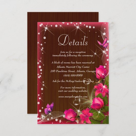 Carte D'accompagnement Rustic Dark Wood Rose Floral Détails du Mariage (Devant / Derrière)