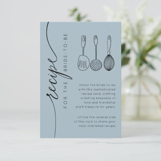 Carte D'accompagnement Rustic Dusty Blue Bridal Shower Recipe (Debout devant)