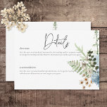 Carte D'accompagnement Rustic Dusty Blue Fleurs sauvages & marguerites Dé<br><div class="desc">Découvrez l'épitome de l'élégance rustique avec notre carte de détails rustiques mariage, où la beauté intemporelle rencontre la grâce délicate de la nature. Dans un décor blanc immaculé, un bouquet d'aquarelle peint à la main se dessine, mêlant harmonieusement le bleu poussiéreux et le jaune doux des fleurs sauvages, à la...</div>