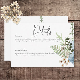 Carte D'accompagnement Rustic Dusty Blue Fleurs sauvages & marguerites Dé