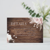 Carte D'accompagnement Rustic Dusty Rose Blush Floral Détails du Mariage (Debout devant)