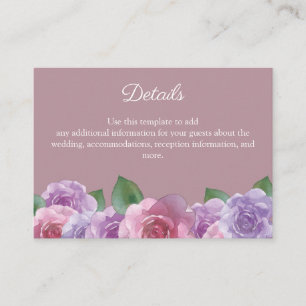 Carte D'accompagnement Rustic Dusty Rose rose Floral Détails du Mariage