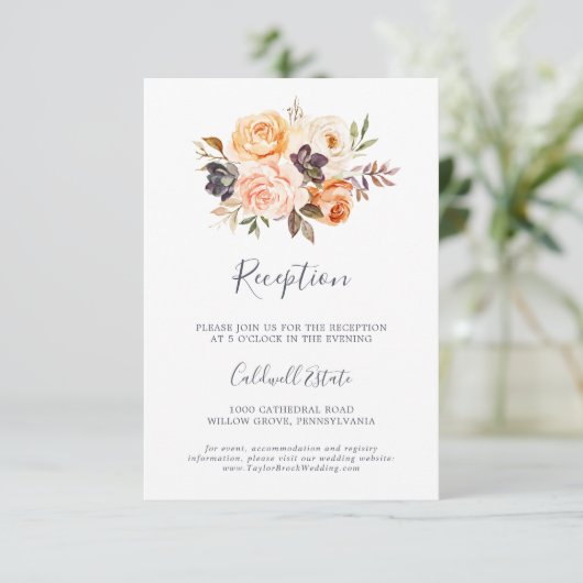 Carte D'accompagnement Rustic Earth Florals Réception de mariage Insertio (Debout devant)