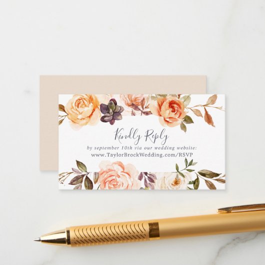 Carte D'accompagnement Rustic Earth Florals Site Mariage RSVP (Devant/Arrière en situation)
