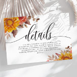 Carte D'accompagnement Rustic Fall Automne Floral Détails du Mariage<br><div class="desc">Complétez votre papeterie mariage avec cette charmante carte d'enceinte de détails mariages, avec un beau design rustique automne floral. Décorée de tournesols et de feuilles d'automne, cette carte est parfaite pour fournir des informations essentielles telles que l'itinéraire, l'hébergement et les détails RSVP. L'élégance du script et les couleurs saisonnières ajoutent...</div>