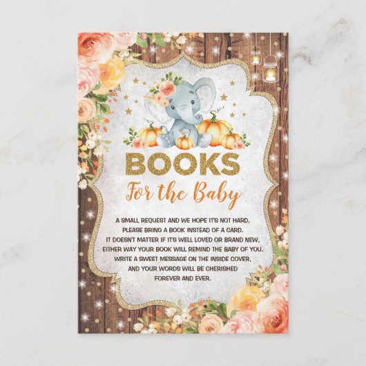 Carte D'accompagnement Rustic Fall Elephant Livres Citrouilles pour Baby  (Devant)