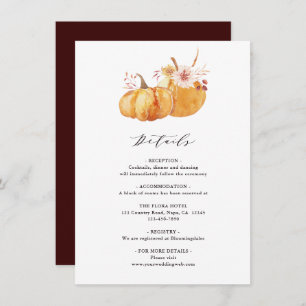 Carte D'accompagnement Rustic Fall Gold Floral Citrouille Détails du Mari
