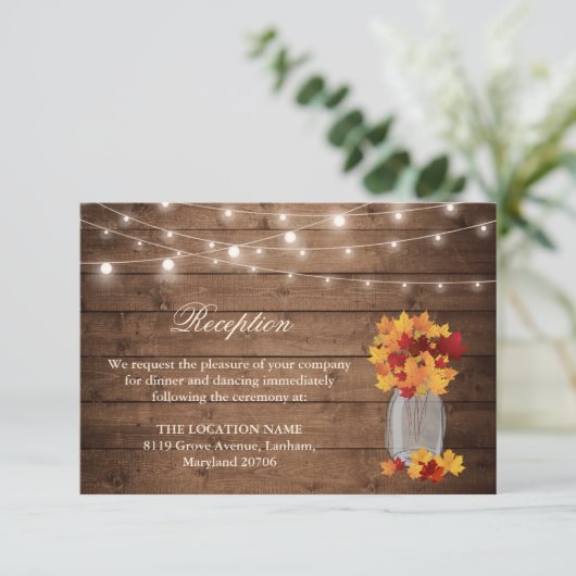 Carte D'accompagnement Rustic Fall Laisses String Light Mariage Réception (Debout devant)