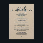 Carte D'accompagnement Rustic Farm, Navy Blue Kraft, Détails sur le Maria<br><div class="desc">Il s'agit de la police bleue Rustic Farm Navy, papier Kraft, fiche de Mariage Détails, où vous pouvez inclure votre réception de mariage, options d'hébergement, votre site Web mariage et d'autres. Vous pouvez modifier les couleurs de police et ajouter les détails de votre mariage dans la police / lettering correspondante....</div>