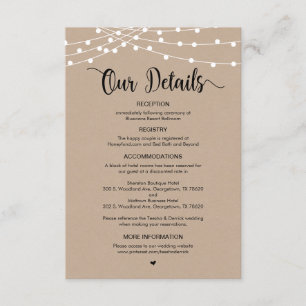 Carte D'accompagnement Rustic Farm String Lights design, détails Mariages