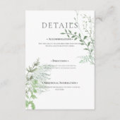 Carte D'accompagnement Rustic Fern Green Foliage White Détails du Mariage (Devant)