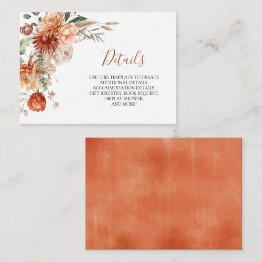 Carte D'accompagnement Rustic Fleur sauvage Fall in Love Baby shower Déta (Devant / Derrière)