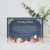 Carte D'accompagnement Rustic Floral Blue Chalkboard Détails du Mariage (Debout devant)