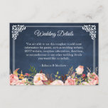 Carte D'accompagnement Rustic Floral Blue Chalkboard Détails du Mariage<br><div class="desc">Carte Rustique Floral Blue Chalkboard Détails Mariage. (1) Pour plus de personnalisation, cliquez sur le lien "customiser plus loin" et utilisez notre outil de conception pour modifier ce modèle. (2) Si vous préférez les papiers plus épais / Finition mat, vous pouvez envisager de choisir le type de papier mat. (3)...</div>