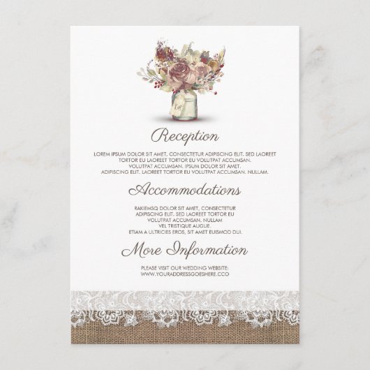 Carte D'accompagnement Rustic Floral Mason Jar Informations Mariage Invit (Devant)