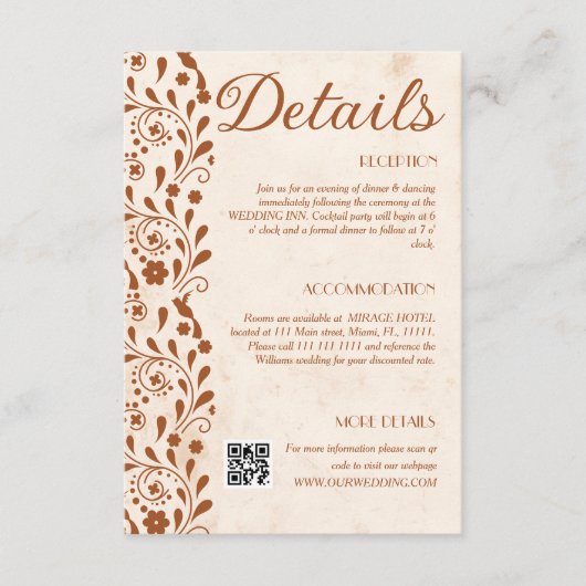 Carte D'accompagnement Rustic Floral Wedding Details QR code (Devant)
