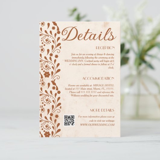 Carte D'accompagnement Rustic Floral Wedding Details QR code (Debout devant)