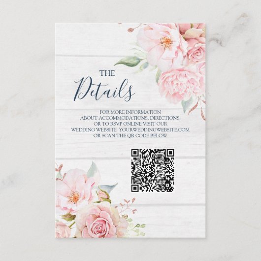 Carte D'accompagnement Rustic Floral Wedding QR code Details Insert (Devant)