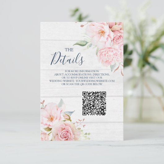 Carte D'accompagnement Rustic Floral Wedding QR code Details Insert (Debout devant)