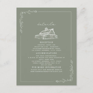 Carte D'accompagnement Rustic Grange Sage Green Détails du Mariage de aut
