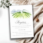 Carte D'accompagnement Rustic Green Winery Vignoble Réception de mariage<br><div class="desc">Rustic Watercolor Vineyard Theme Collection.- c'est un élégant script aquarelle Illustration de vignoble vert vif en couleur, avec le fond de la chaîne de montagnes bleu ciel. Idéal pour vos mariages et fêtes à destination Vineyard. Il est très facile de customiser, avec vos données personnelles. Si vous avez besoin d'un...</div>