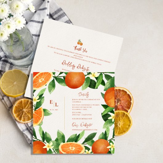 Carte D'accompagnement Rustic Greenery Citrus Orange Détails du Mariage