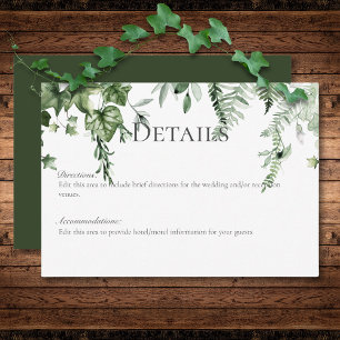 Carte D'accompagnement Rustic Ivy & Sage Greenery Green Détails du Mariag