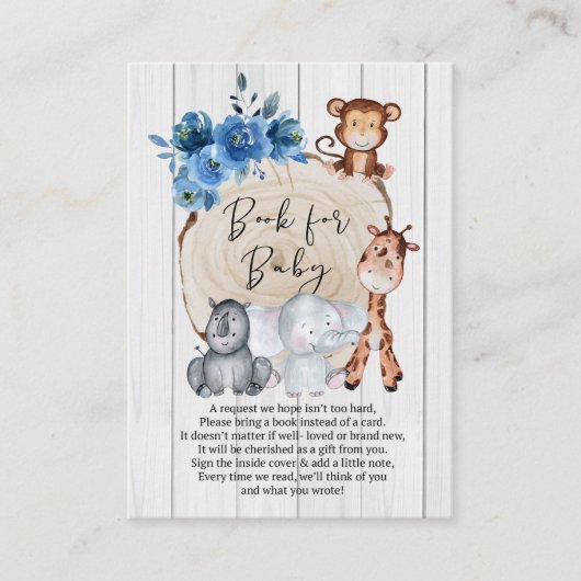 Carte D'accompagnement Rustic Jungle Animaux Blue Floral Livre Pour Bébé (Devant)