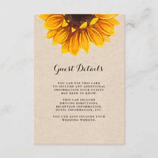 Carte D'accompagnement Rustic Kraft Look avec fleurs Détails de l'invité (Devant)