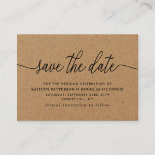Carte D'accompagnement Rustic Kraft Script Simple Enregistrer La Date