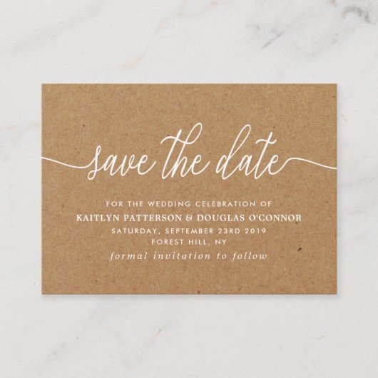 Carte D'accompagnement Rustic Kraft Script Simple Enregistrer La Date (Devant)