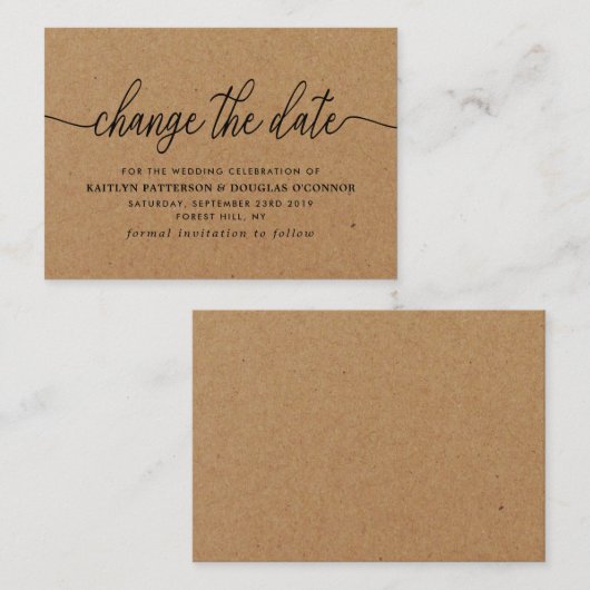 Carte D'accompagnement Rustic Kraft Simple Script Modifier La Date (Devant / Derrière)