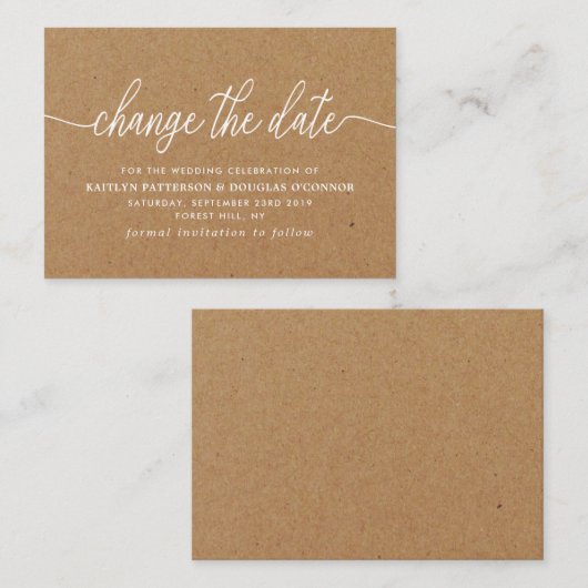 Carte D'accompagnement Rustic Kraft Simple Script Modifier La Date (Devant / Derrière)