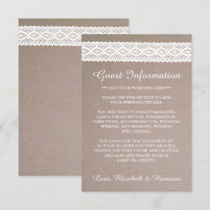 Carte D'accompagnement Rustic Kraft & Vintage White Lace Mariage détails