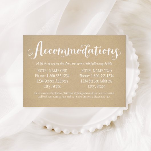 Carte D'accompagnement Rustic Kraft White Script Mariage hébergement