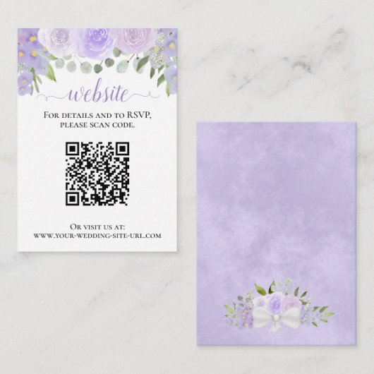 Carte D'accompagnement Rustic Lavender Rose site Mariage QR Code (Devant / Derrière)
