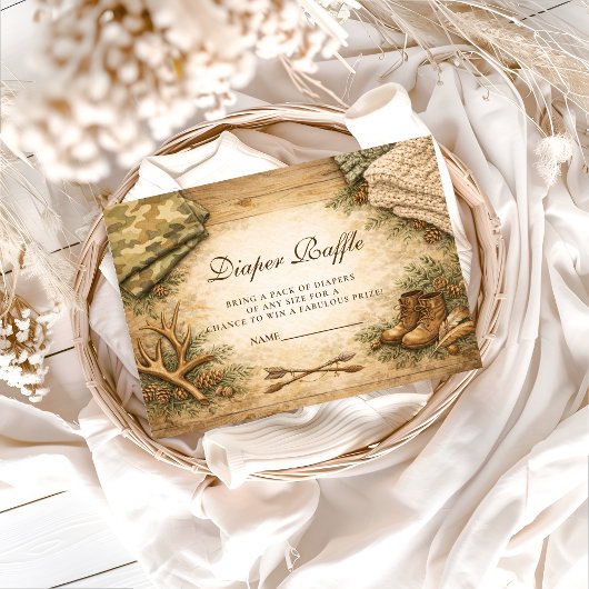 Carte D'accompagnement Rustic Little Hunter Woodland Diapper Raffle